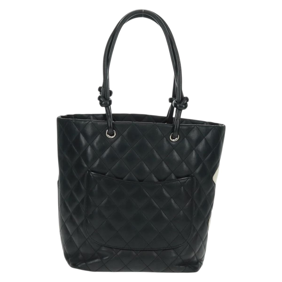 Chanel Cambon Tote Quilted Leather Black Leather Tote Bag Bag (Pre-Owned)