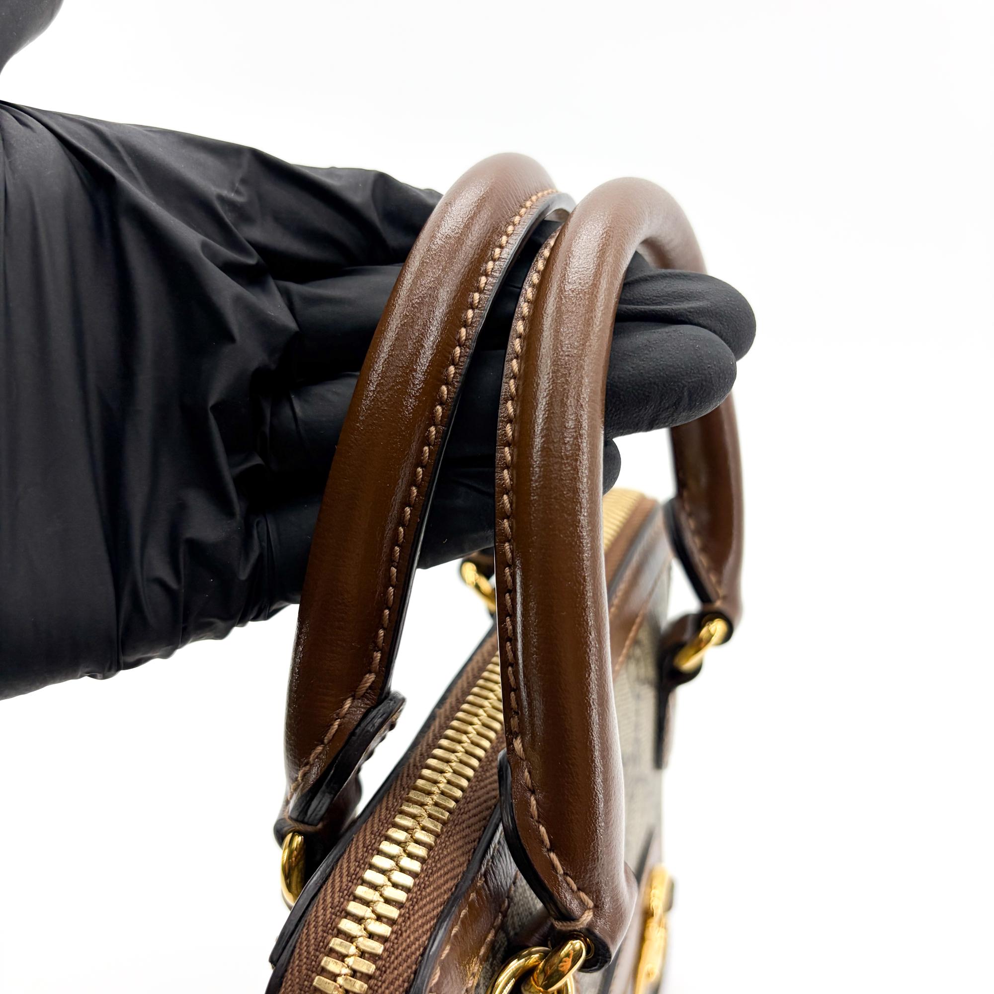 Gucci Horsebit 1955 Top Handle Gg Coated Canvas With Leather Brown Canvas Handbag (Pre-Owned)