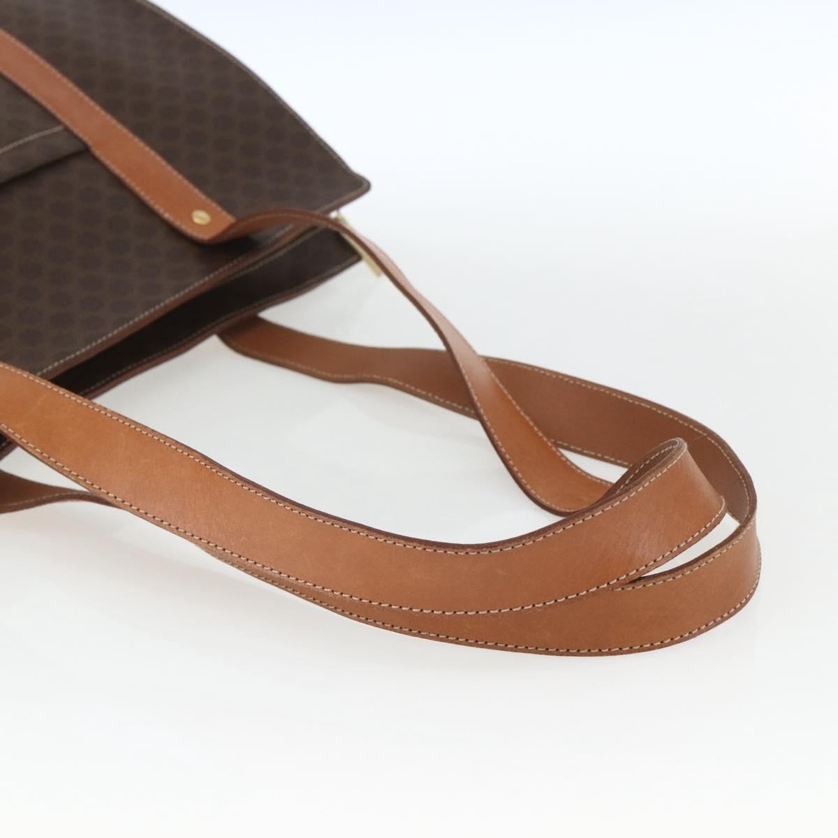 Celine Vintage Macadam Shopper Tote Canvas And Leather Brown Canvas Tote Bag Bag (Pre-Owned)