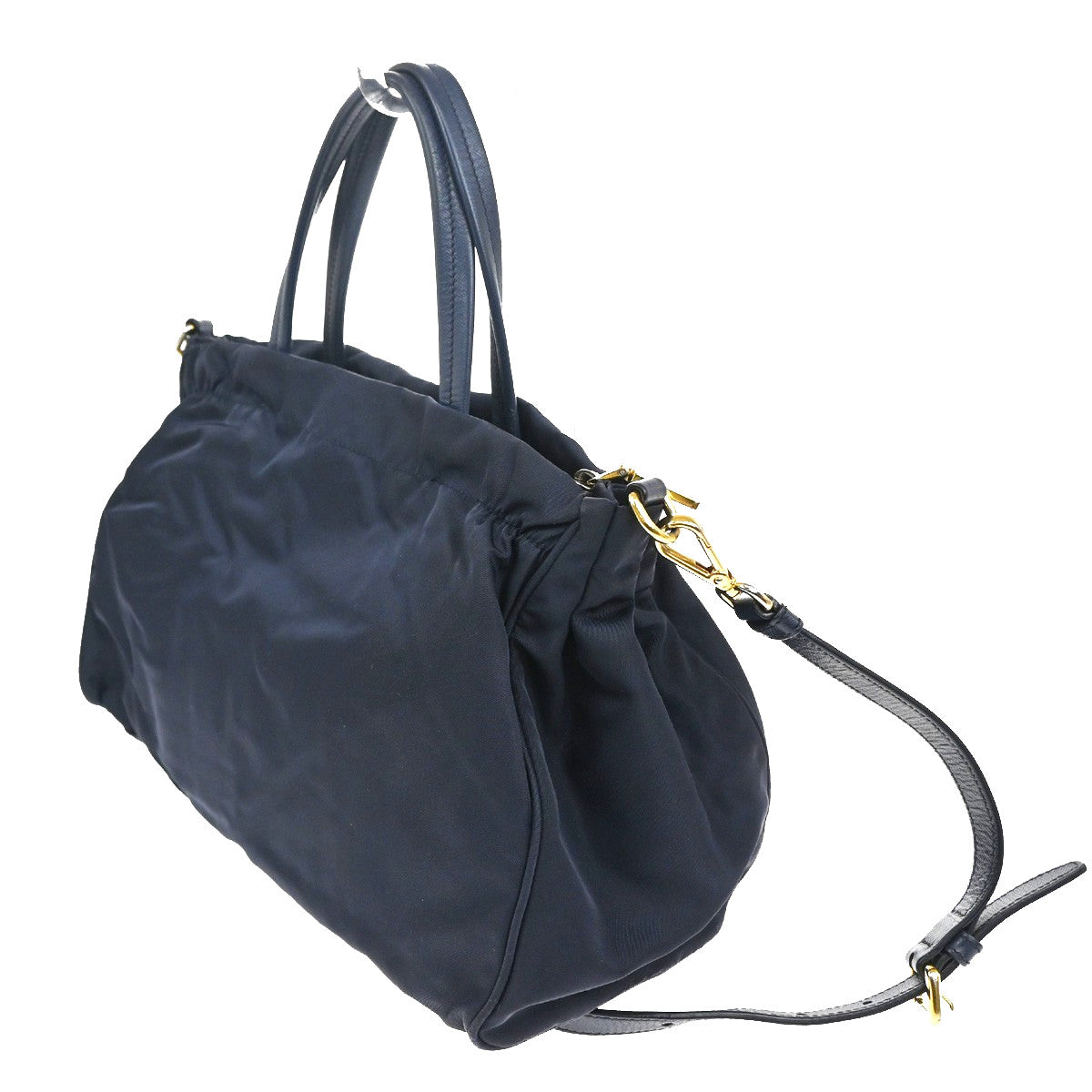 Prada Zip Convertible Shopping Tote Tessuto With Saffiano Leather Navy Nylon Handbag (Pre-Owned)