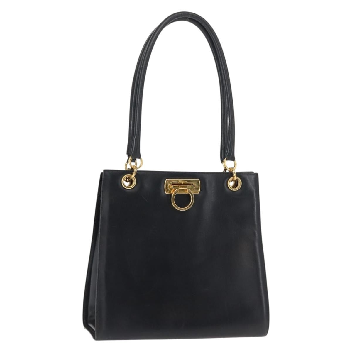 Salvatore Ferragamo Gancini Leather Navy Leather Shoulder Bag Bag (Pre-Owned)