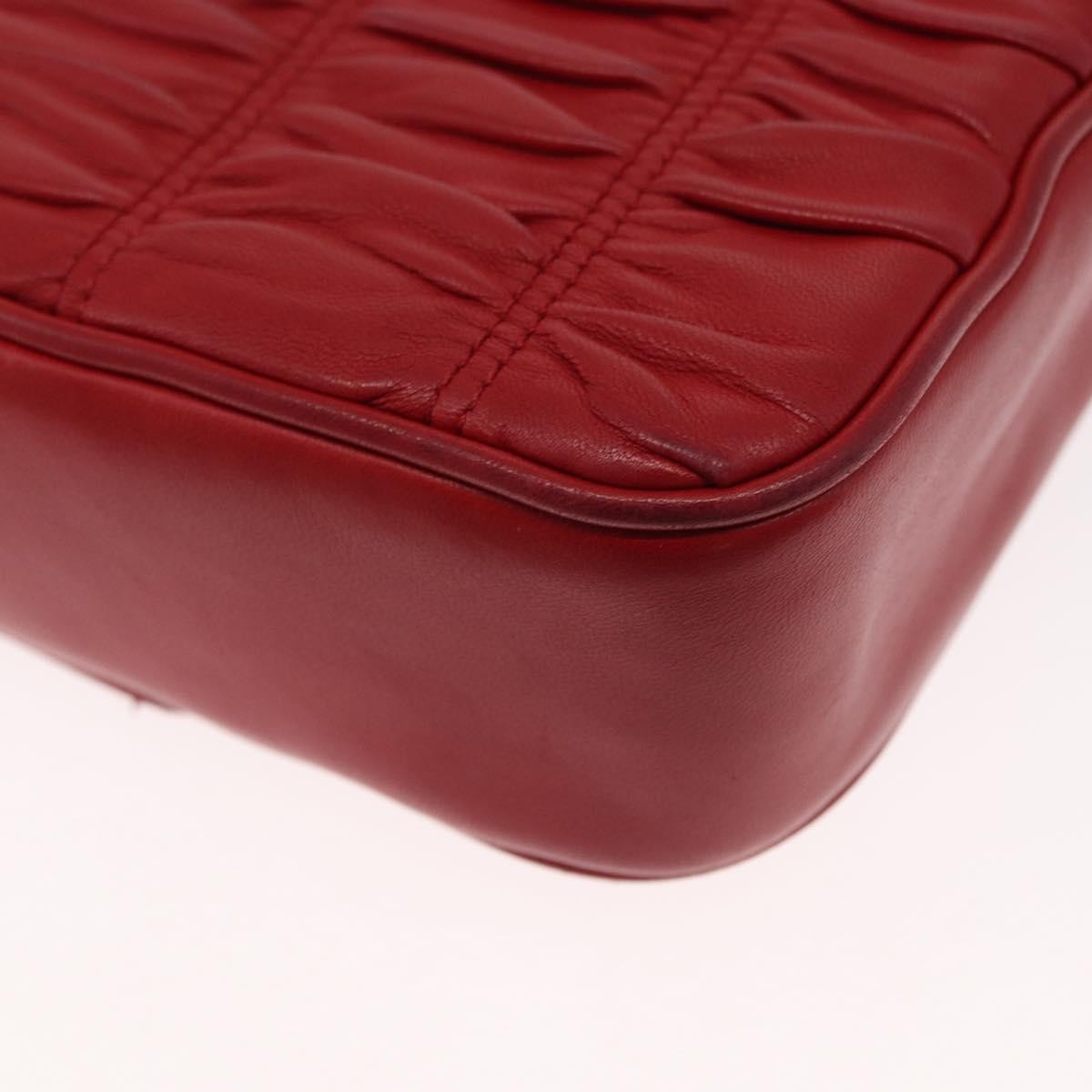 Prada Gaufre Chain Flap Nappa Leather Red Leather Shoulder Bag Bag (Pre-Owned)