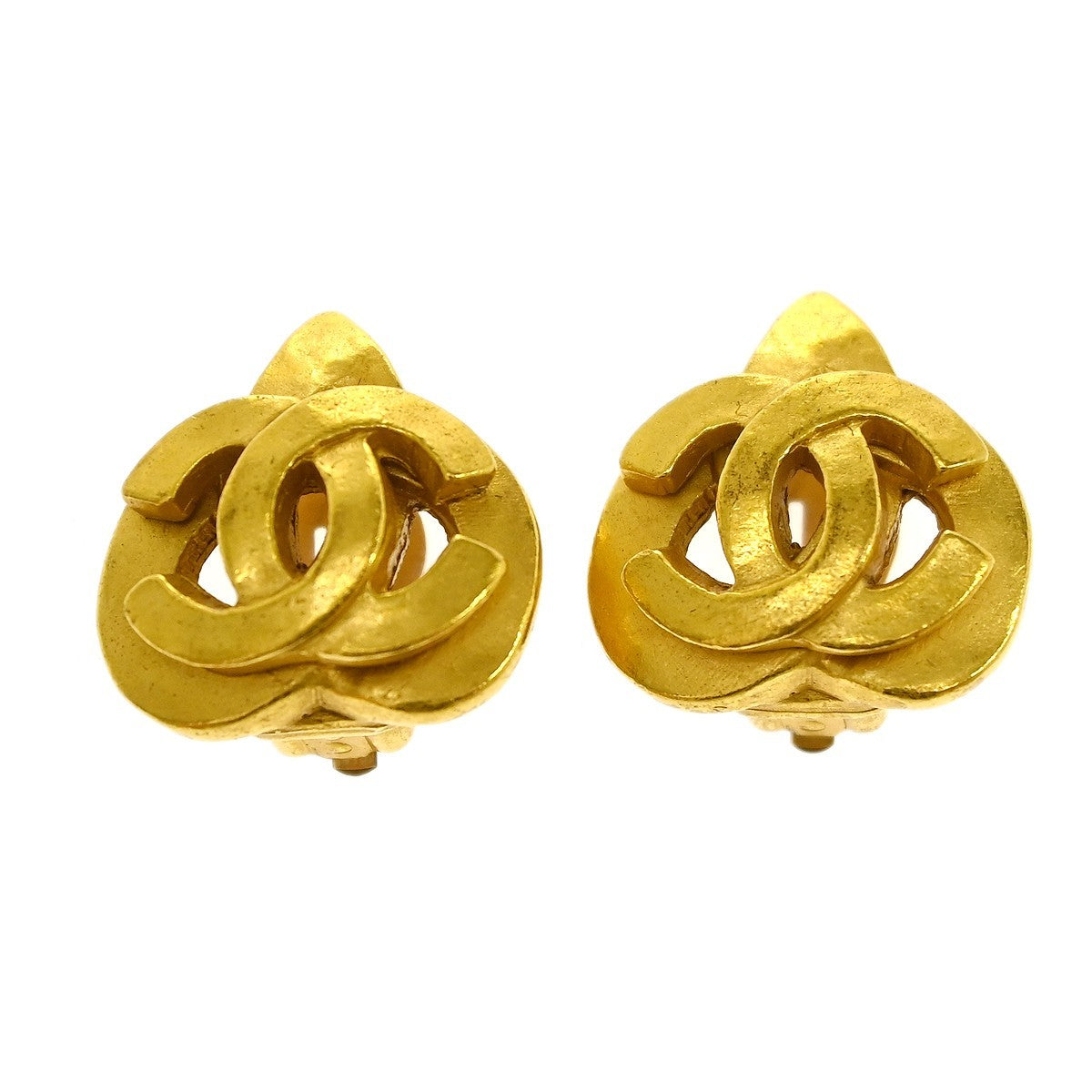 Chanel Vintage Cc Diamond Shape Clips-On Gold-Plated Gold Gold_Plated Earrings Jewelry (Pre-Owned)