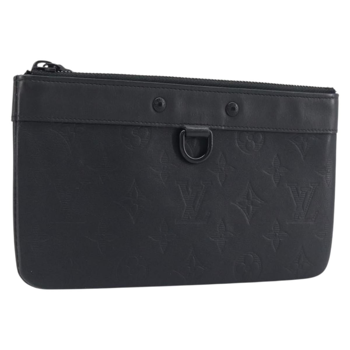Louis Vuitton Discovery Pochette Monogram Shadow Leather Black Leather Clutche & Pouche Bag (Pre-Owned)