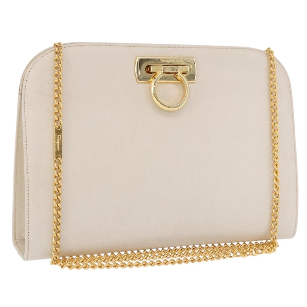 Salvatore Ferragamo Vintage Gancini Chain Leather White Leather Shoulder Bag Bag (Pre-Owned)