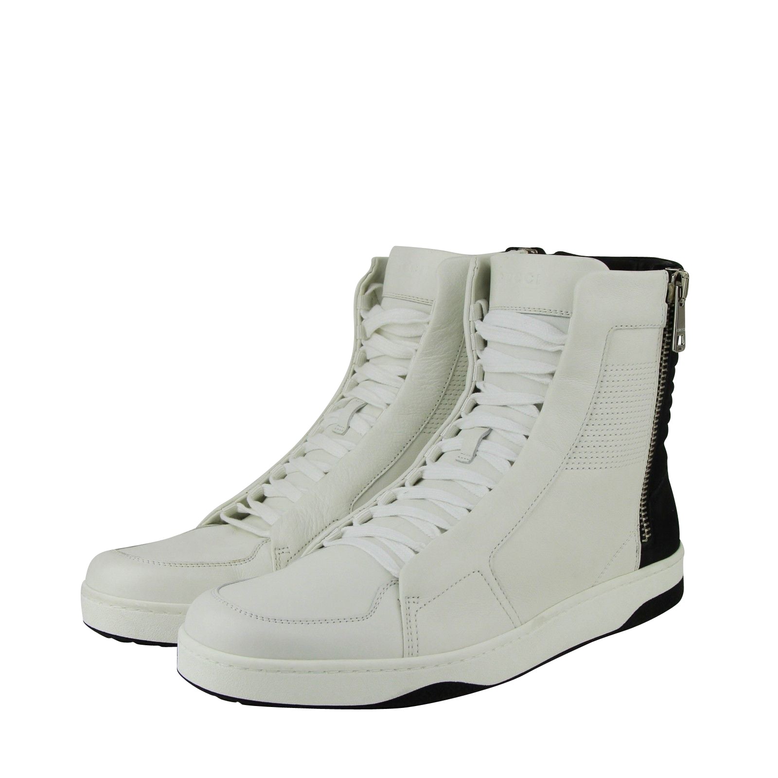 Gucci Zip Up Black / White Suede / Leather Hi Top Sneakers 386743 9072