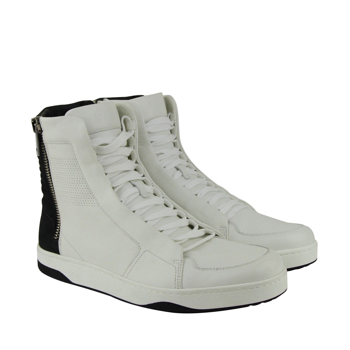 Gucci Men's Zip Up Black / White Suede / Leather Hi Top Sneakers (Pre-Owned)