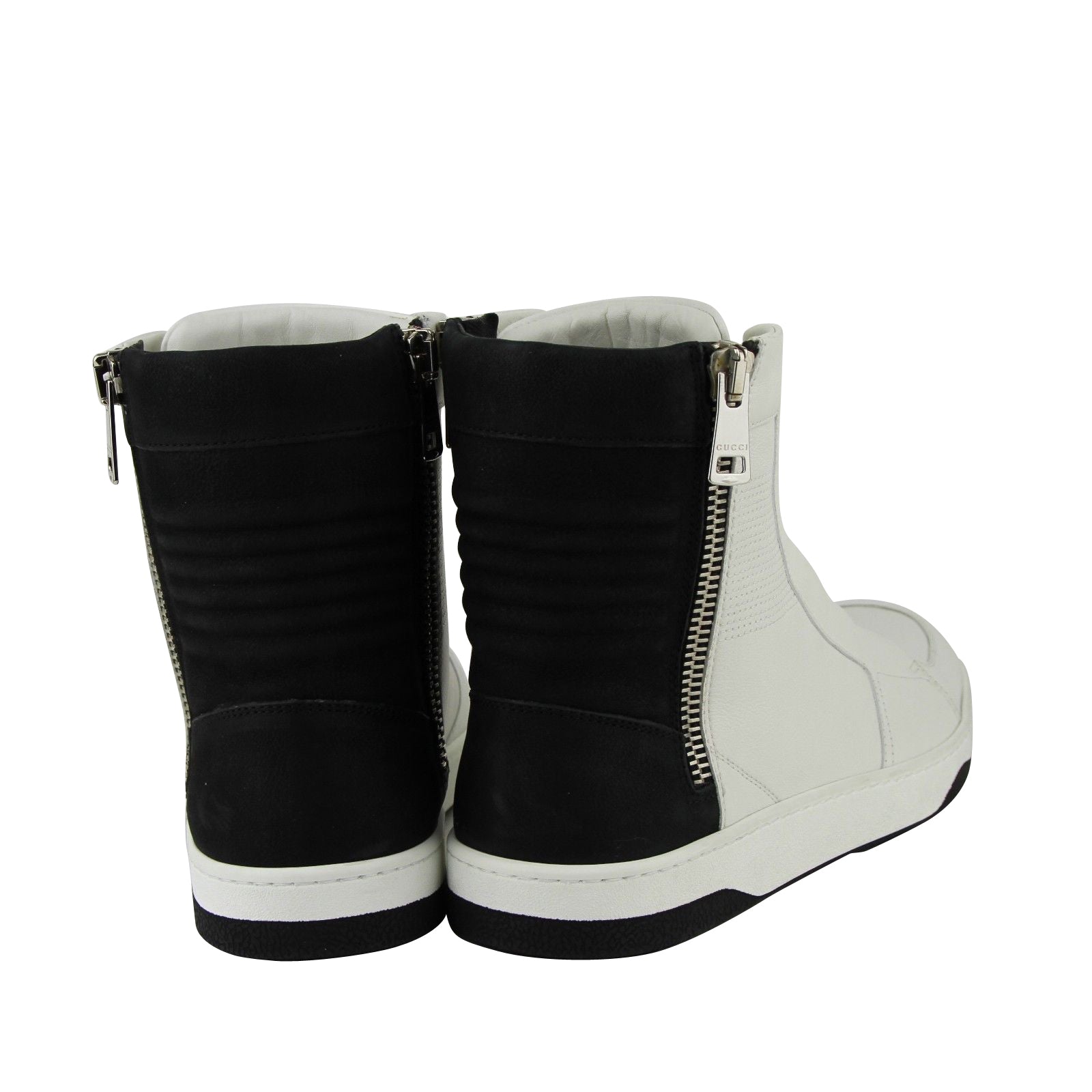 Gucci Zip Up Black / White Suede / Leather Hi Top Sneakers 386743 9072