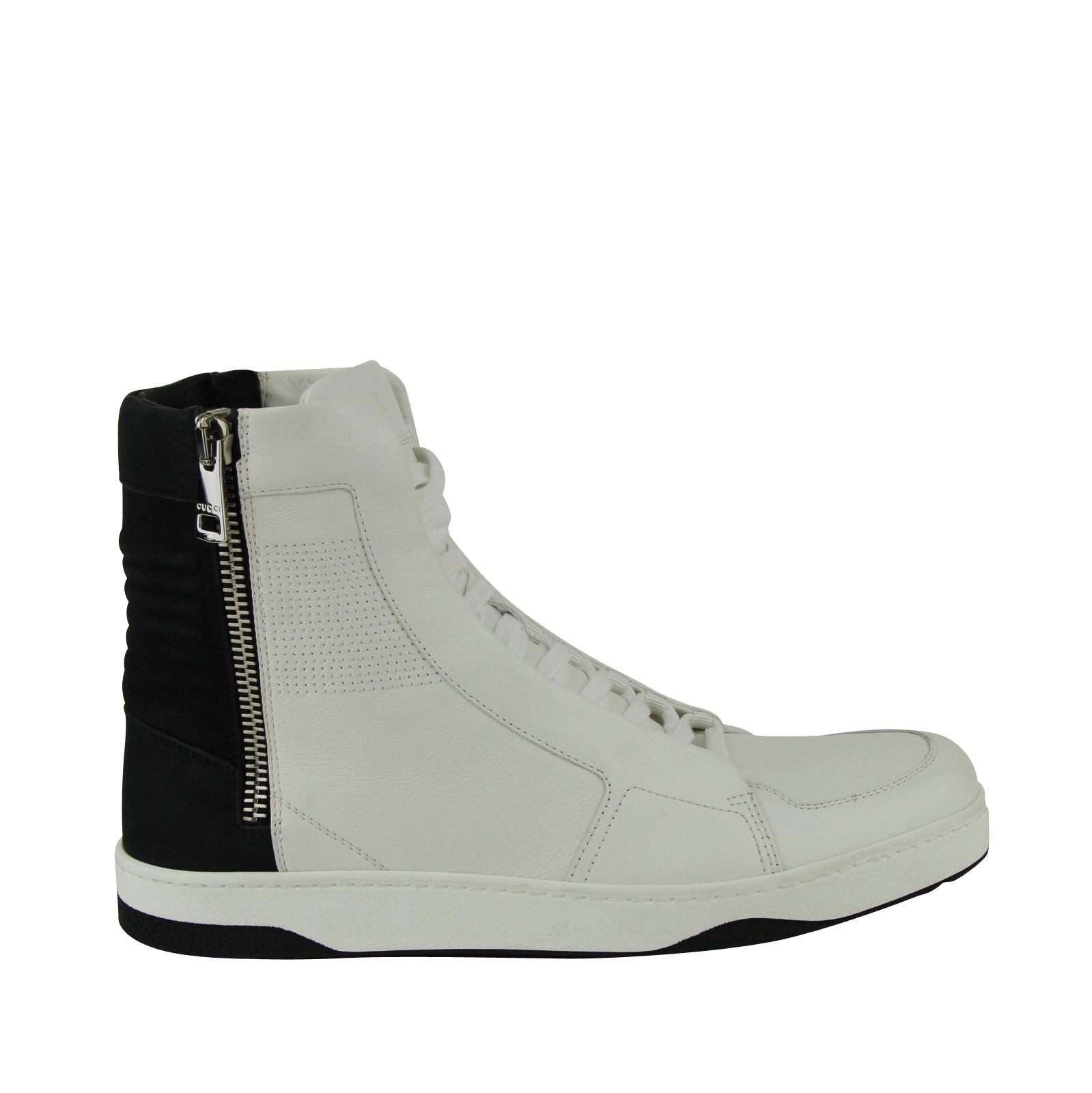 Gucci Zip Up Black / White Suede / Leather Hi Top Sneakers 386743 9072