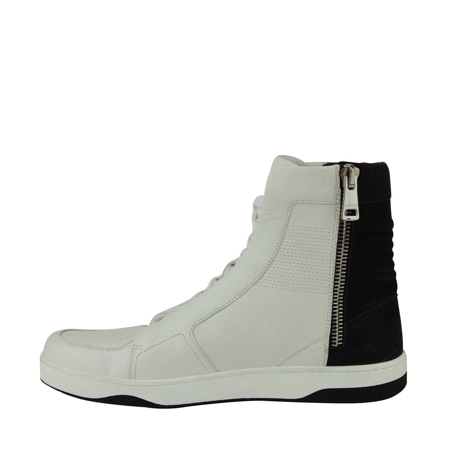 Gucci Zip Up Black / White Suede / Leather Hi Top Sneakers 386743 9072