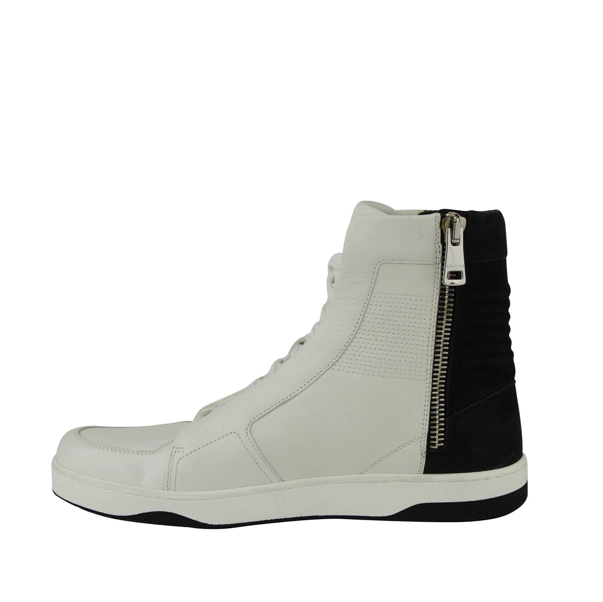 Gucci Men's Zip Up Black / White Suede / Leather Hi Top Sneakers (Pre-Owned)