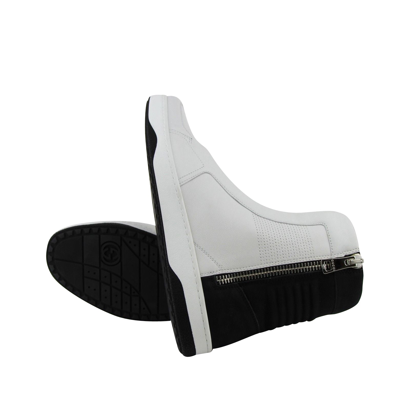 Gucci Zip Up Black / White Suede / Leather Hi Top Sneakers 386743 9072