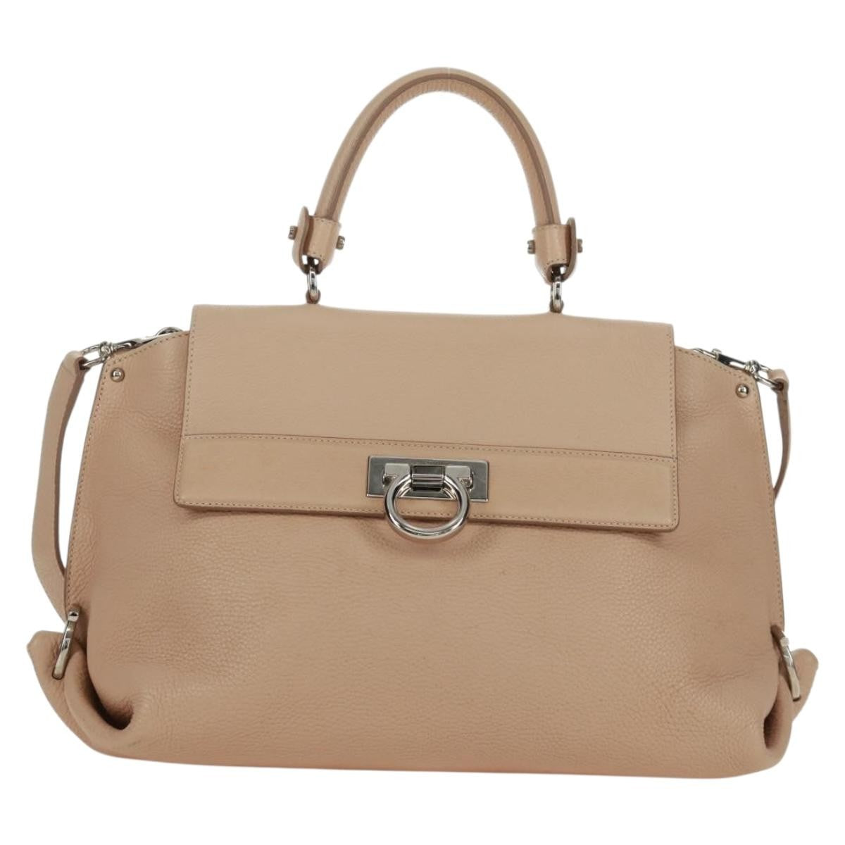 Salvatore Ferragamo Sofia Satchel Grainy Leather Beige Leather Handbag (Pre-Owned)