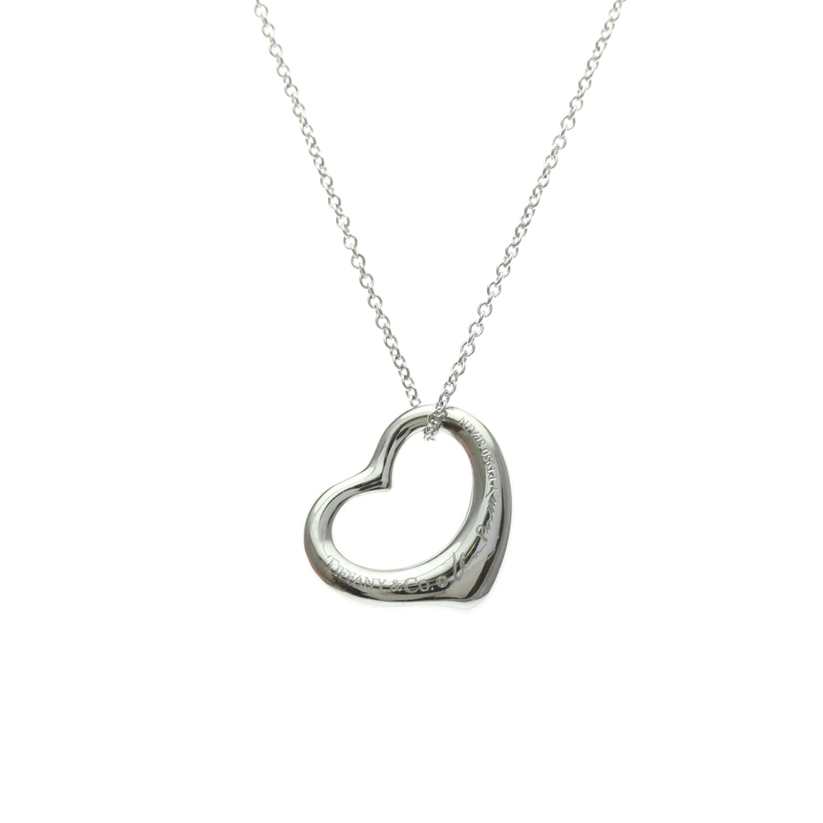 Tiffany & Co. Elsa Peretti Open Heart 5 Diamonds Pendant Platinum And Diamonds Silver Platinum Necklace Jewelry (Pre-Owned)