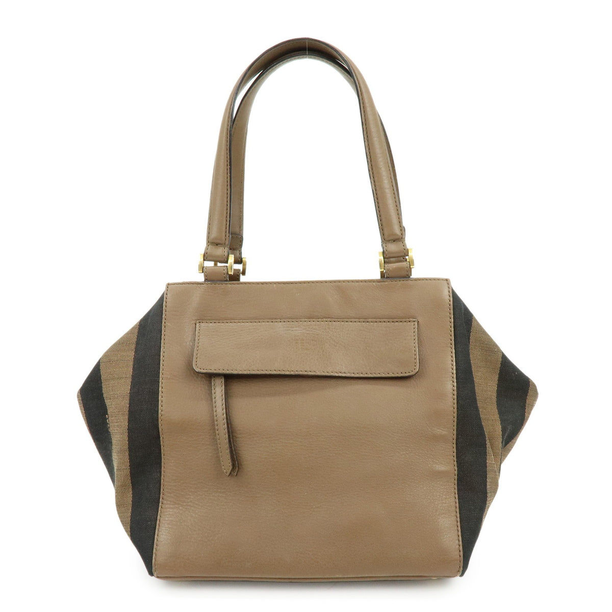 Fendi Boxy Leather With Pequin Canvas Brown Leather Tote Bag Bag (Pre-Owned)