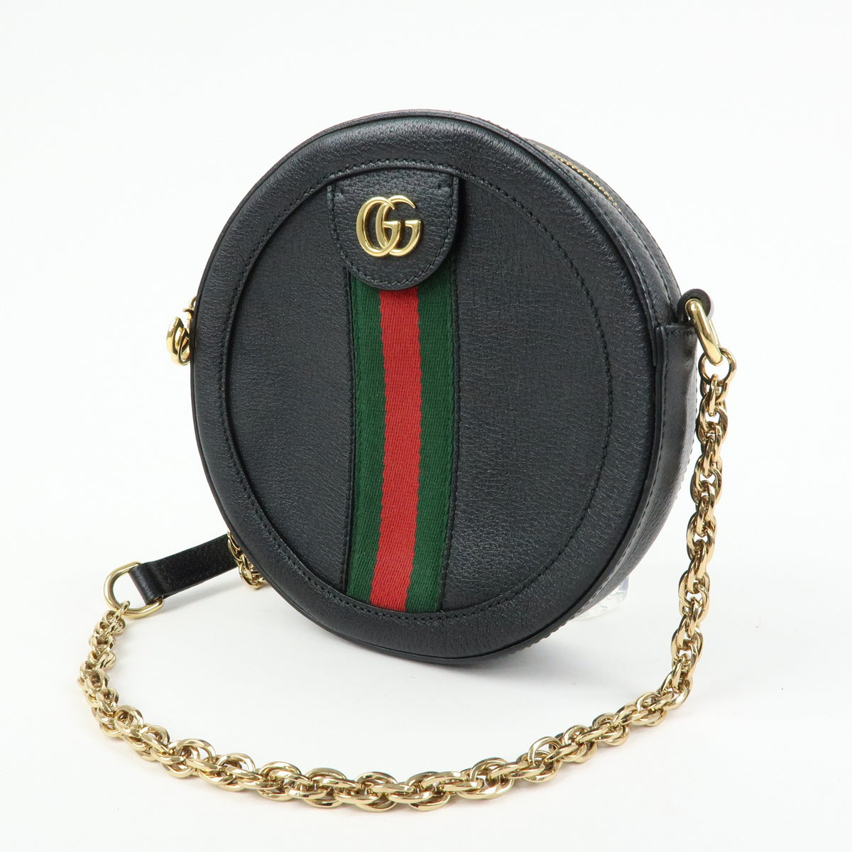 Gucci Ophidia Round Leather Black Leather Shoulder Bag Bag (Pre-Owned)