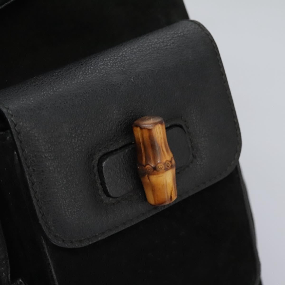 Gucci Vintage Bamboo Suede And Leather Black Suede Backpack Bag (Pre-Owned)