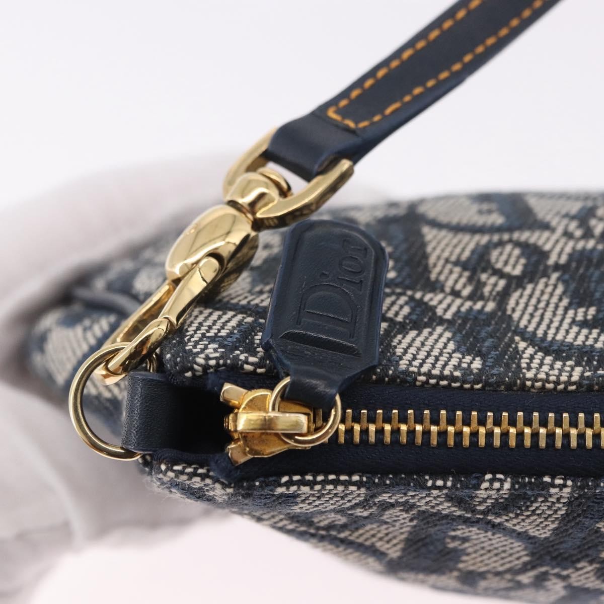 Christian Dior Vintage Saddle Bag Canvas Navy Canvas Clutche & Pouche Bag (Pre-Owned)