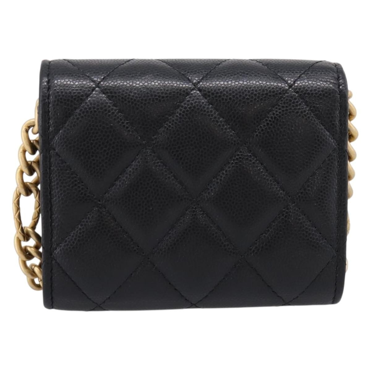 Chanel Plate Logo Cc Flap Card Holder On Chain Quilted Caviar Black Leather Clutche & Pouche Bag (Pre-Owned)