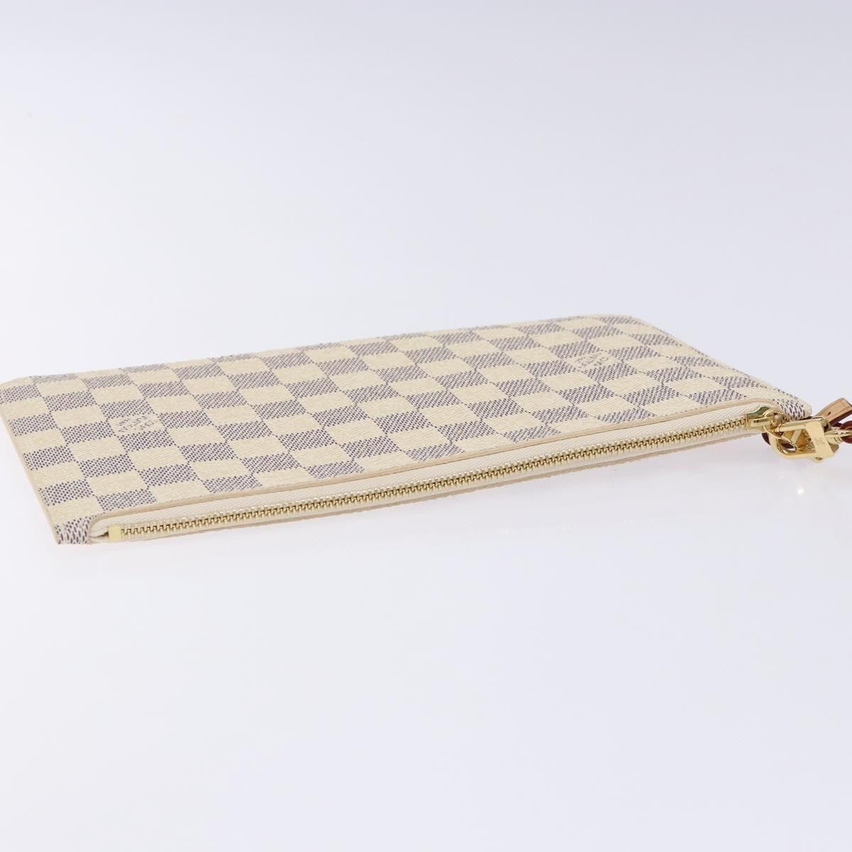 Louis Vuitton Neverfull Pochette Damier Ebene White Canvas Bag (Pre-Owned)