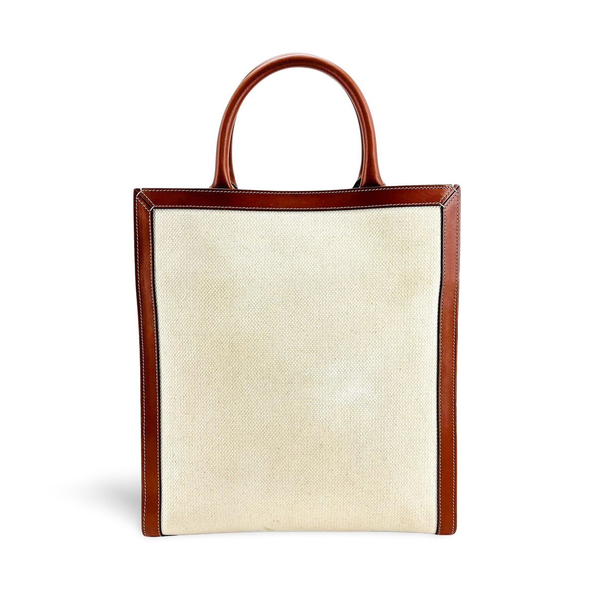 Celine Vertical Cabas Canvas With Leather White Canvas Tote Bag Bag (Pre-Owned)