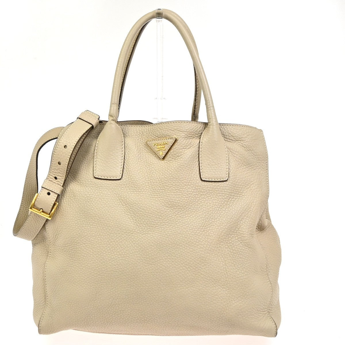 Prada Convertible Open Shopping Tote Vitello Daino Beige Leather Tote Bag Bag (Pre-Owned)