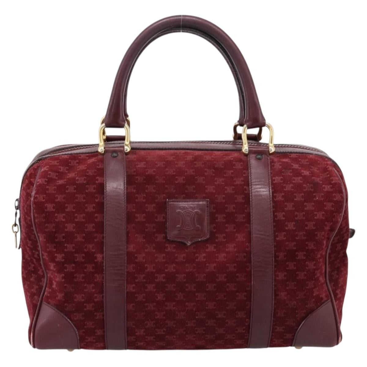 Celine Vintage Macadam Boston Velvet And Leather Burgundy Velvet Handbag (Pre-Owned)