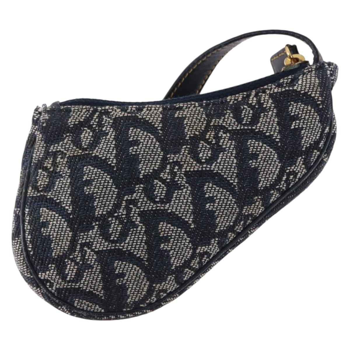 Christian Dior Vintage Saddle Zip Coin Purse Diorissimo Canvas Navy Canvas Clutche & Pouche Bag (Pre-Owned)
