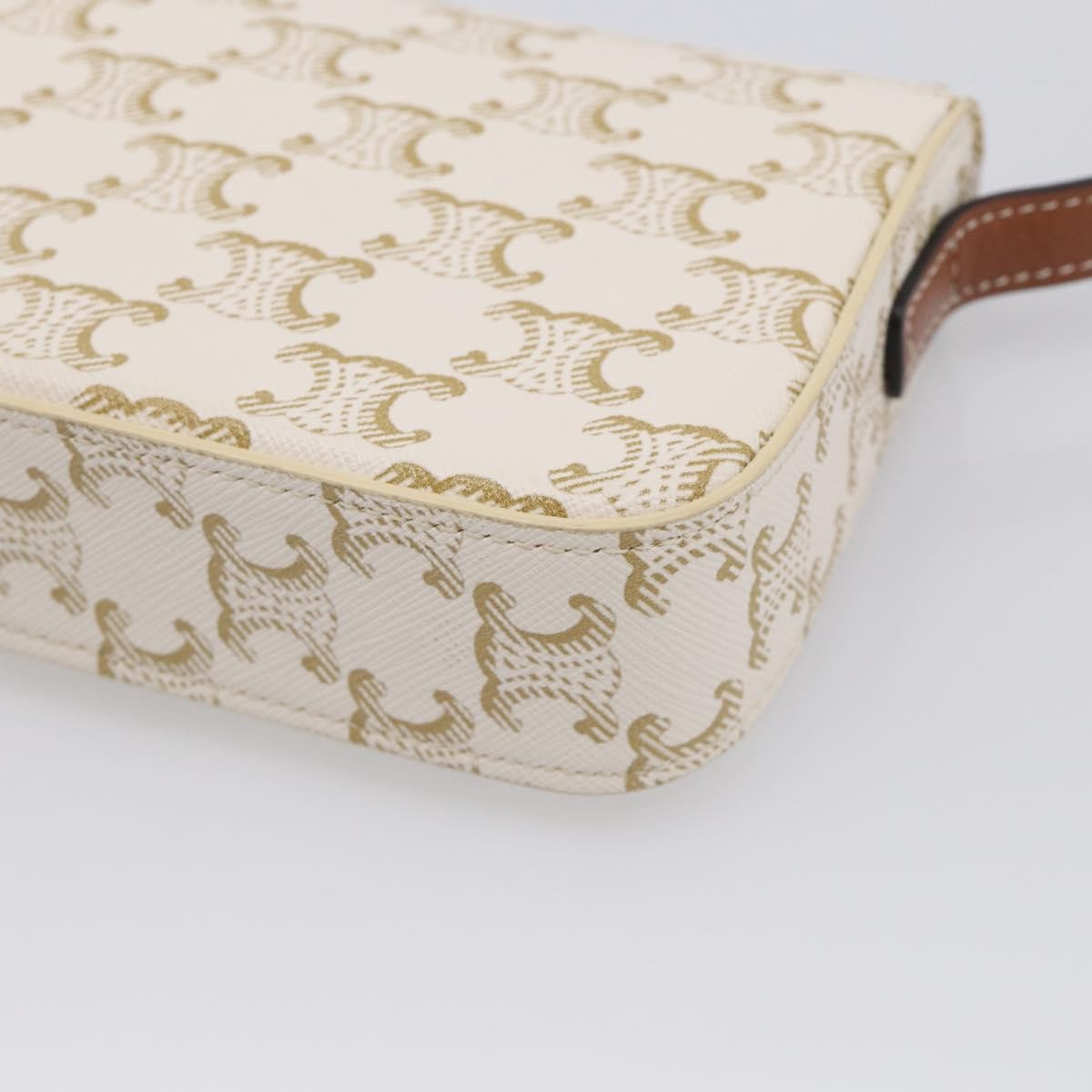 Celine Triomphe East-West Triomphe Coated Canvas White Leather Shoulder Bag Bag (Pre-Owned)
