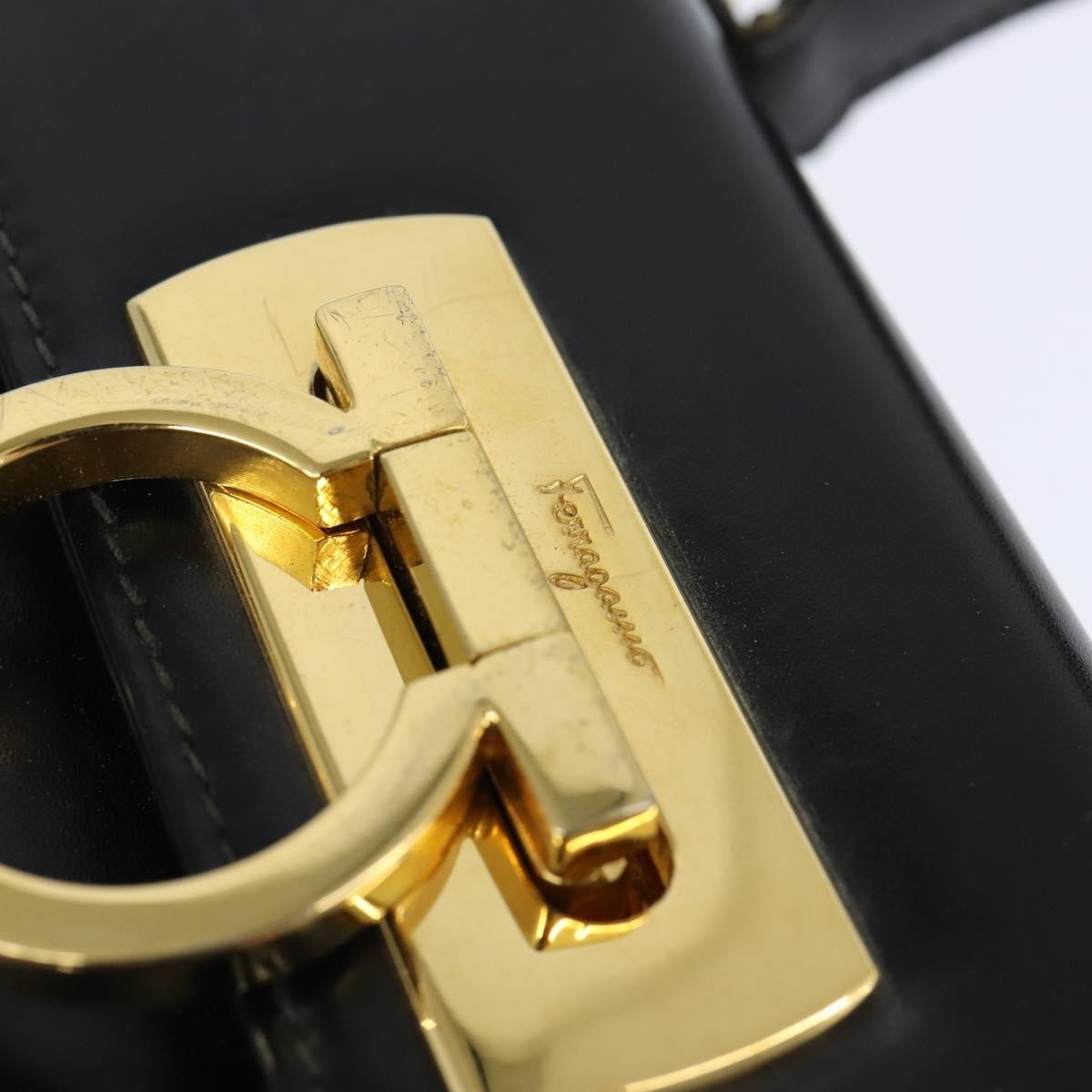 Salvatore Ferragamo Gancini Convertible Top Handle Leather Black Leather Handbag (Pre-Owned)
