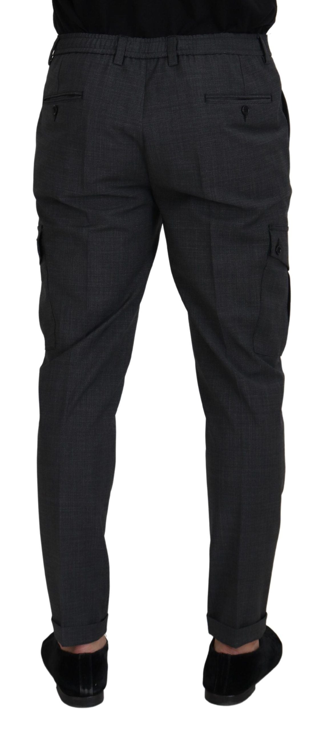 Dolce & Gabbana Gray Checked Cargo Trousers Stretch Men's Pants