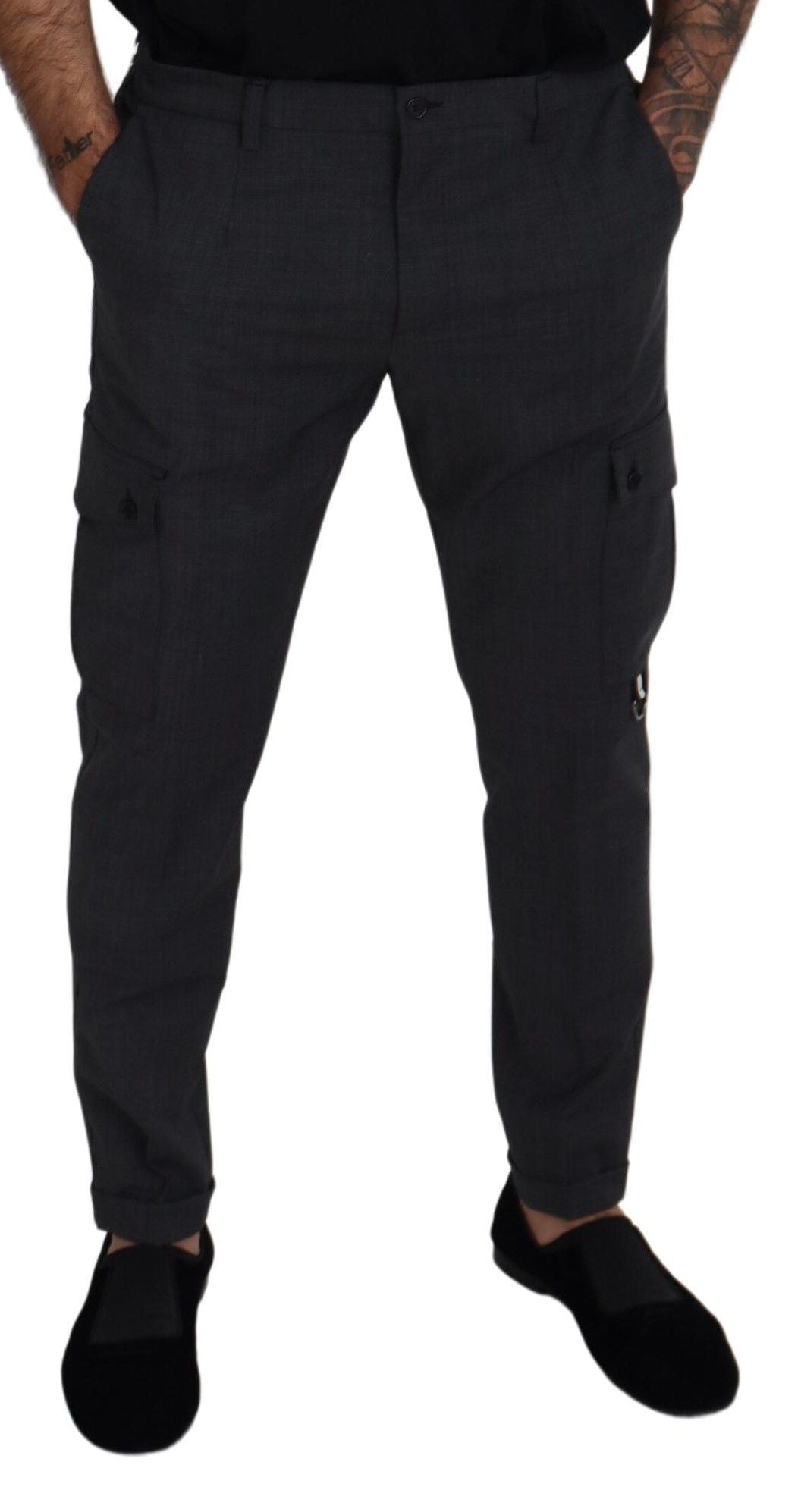 Dolce & Gabbana Gray Checked Cargo Trousers Stretch Men's Pants