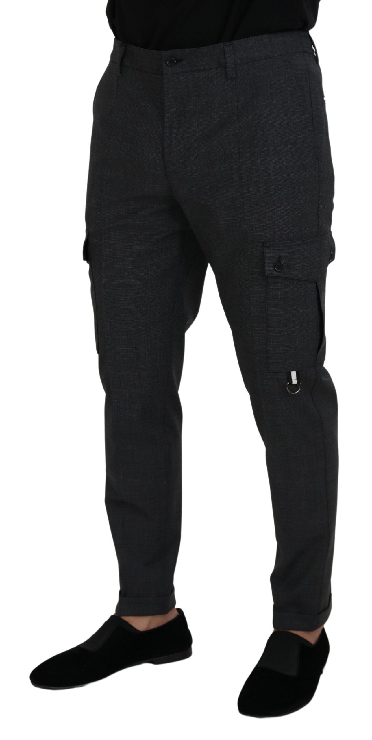 Dolce & Gabbana Gray Checked Cargo Trousers Stretch Men's Pants