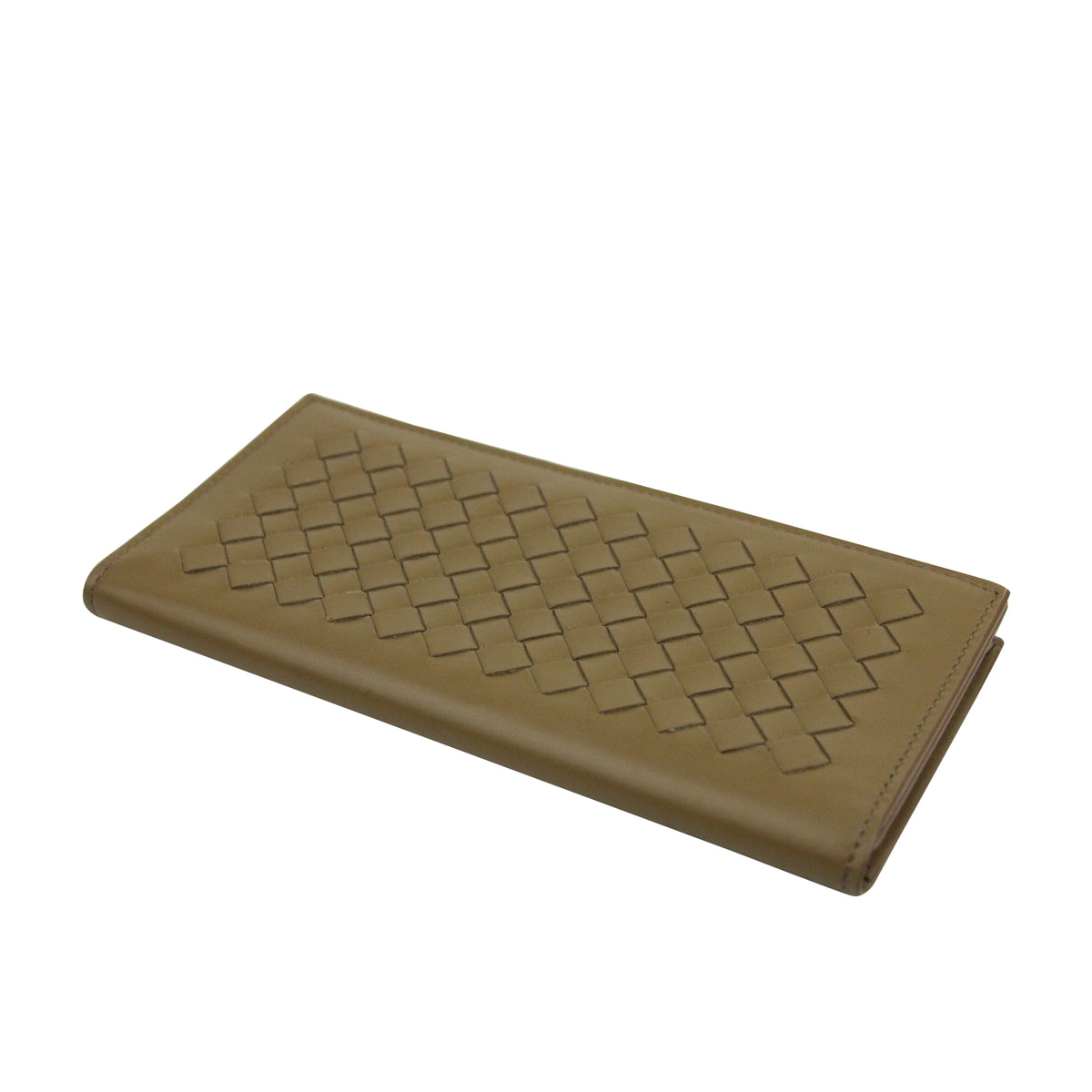 Bottega Veneta Men's Woven Long Light Brown Leather Bifold Wallet 390878 2314