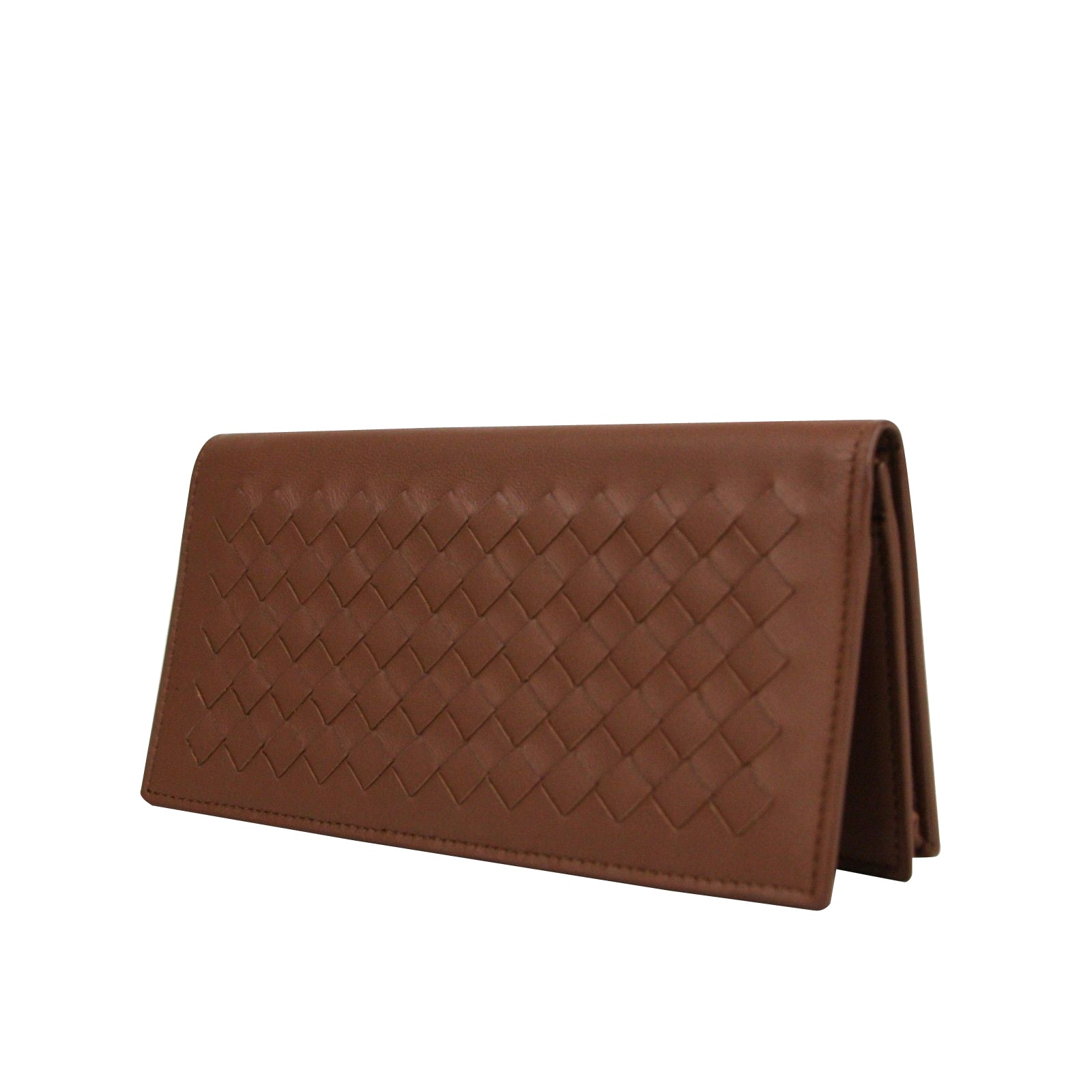 Bottega Veneta Men's Woven Brown Medium Leather Long Bifold Wallet 390878 2531