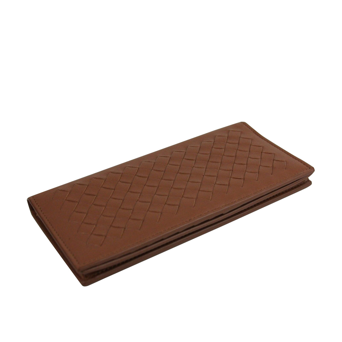 Bottega Veneta Men's Woven Brown Medium Leather Long Bifold Wallet 390878 2531