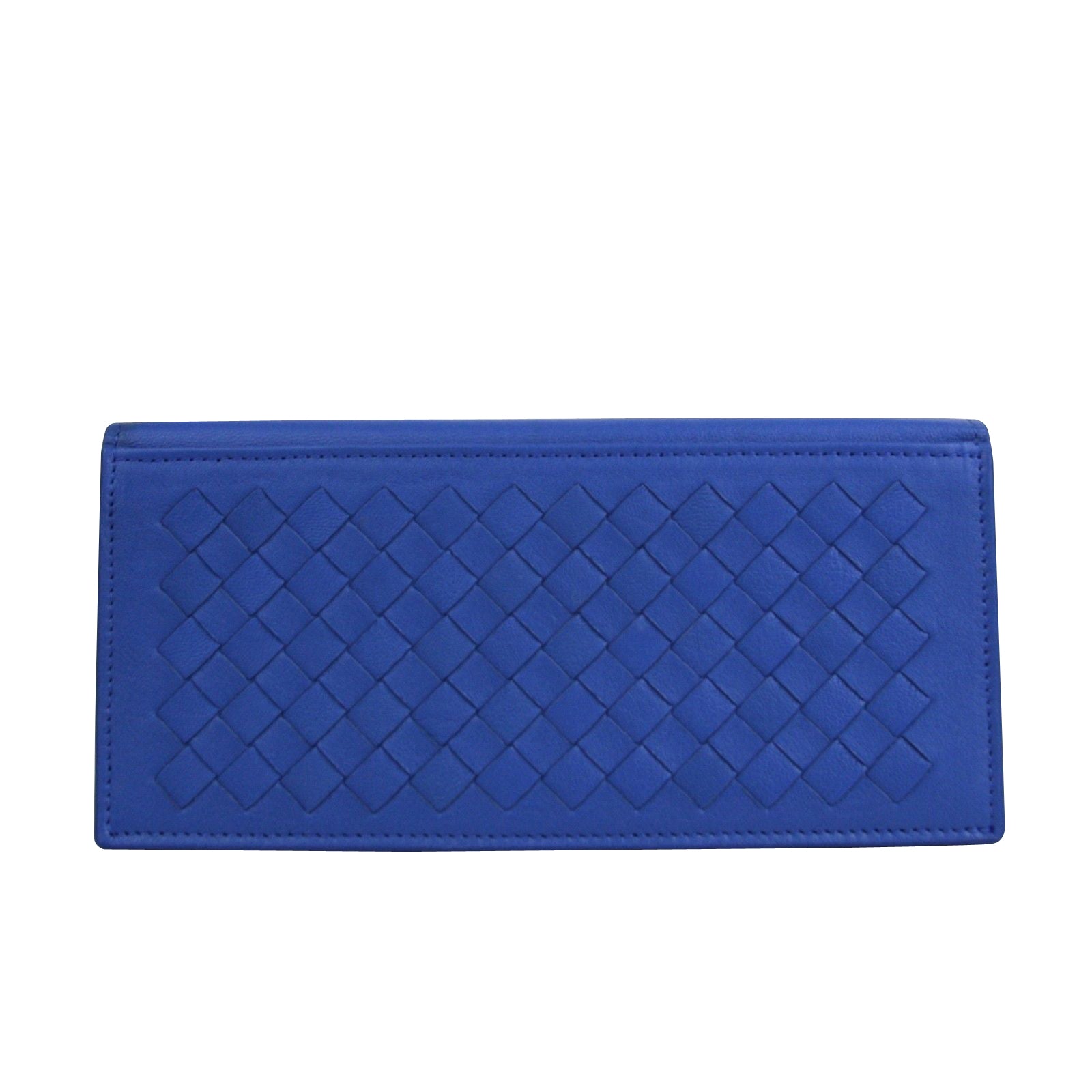 Bottega Veneta Men's Intercciaco Blue Leather Woven Long Bifold Wallet 390878 4315