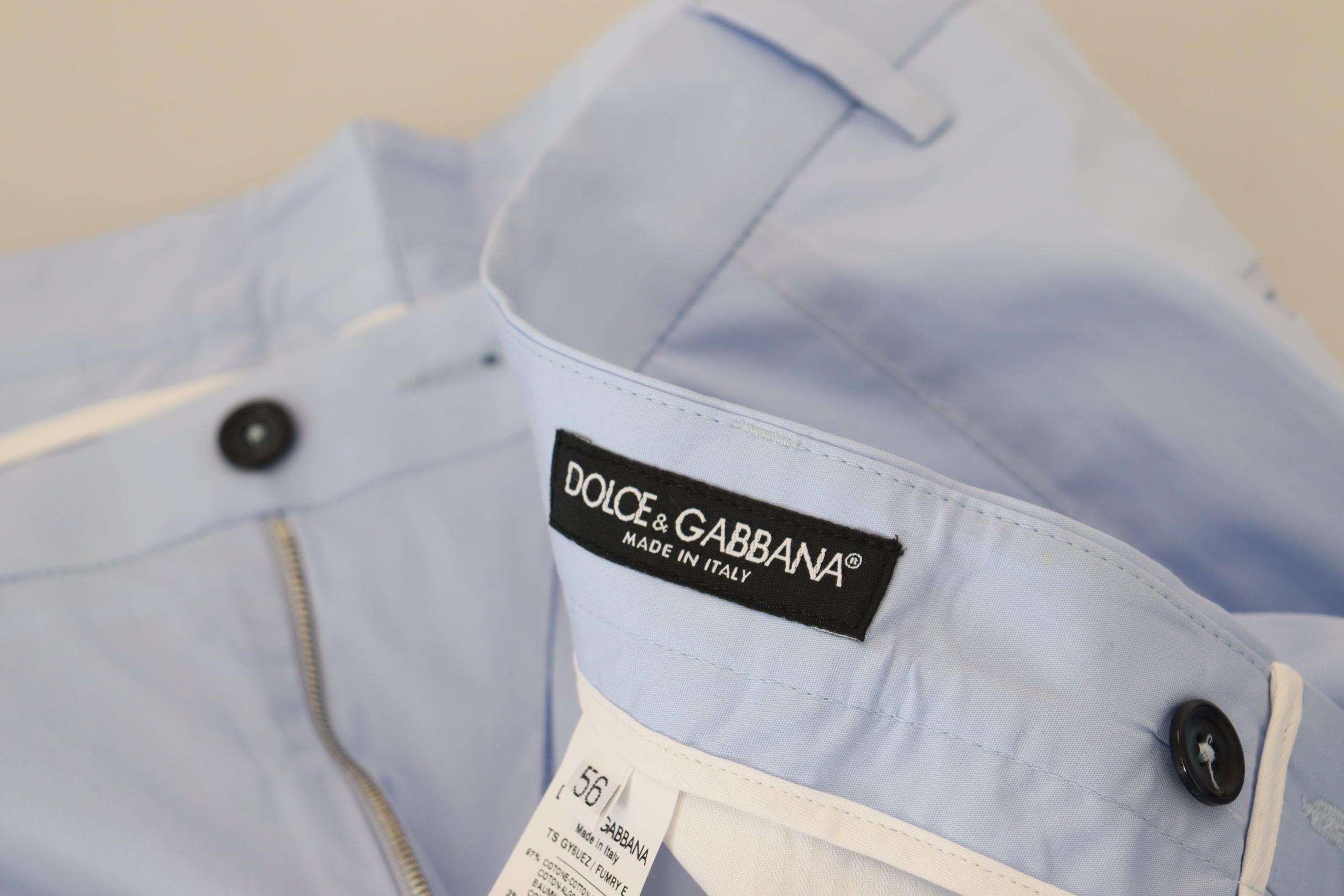 Dolce & Gabbana Blue Cotton Stretch Trousers Chinos Men's Pants