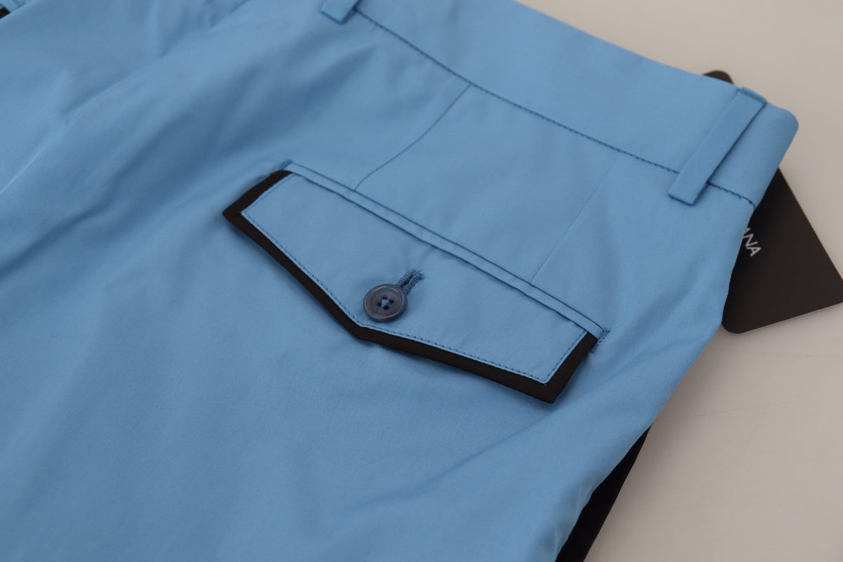 Dolce & Gabbana Blue Cotton Silk Trousers Chinos Men's Pants