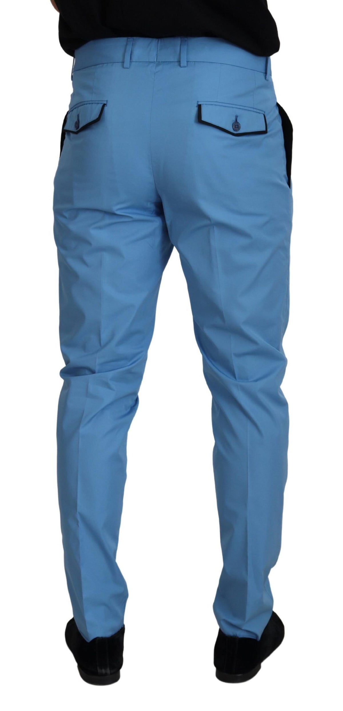 Dolce & Gabbana Blue Cotton Silk Trousers Chinos Men's Pants