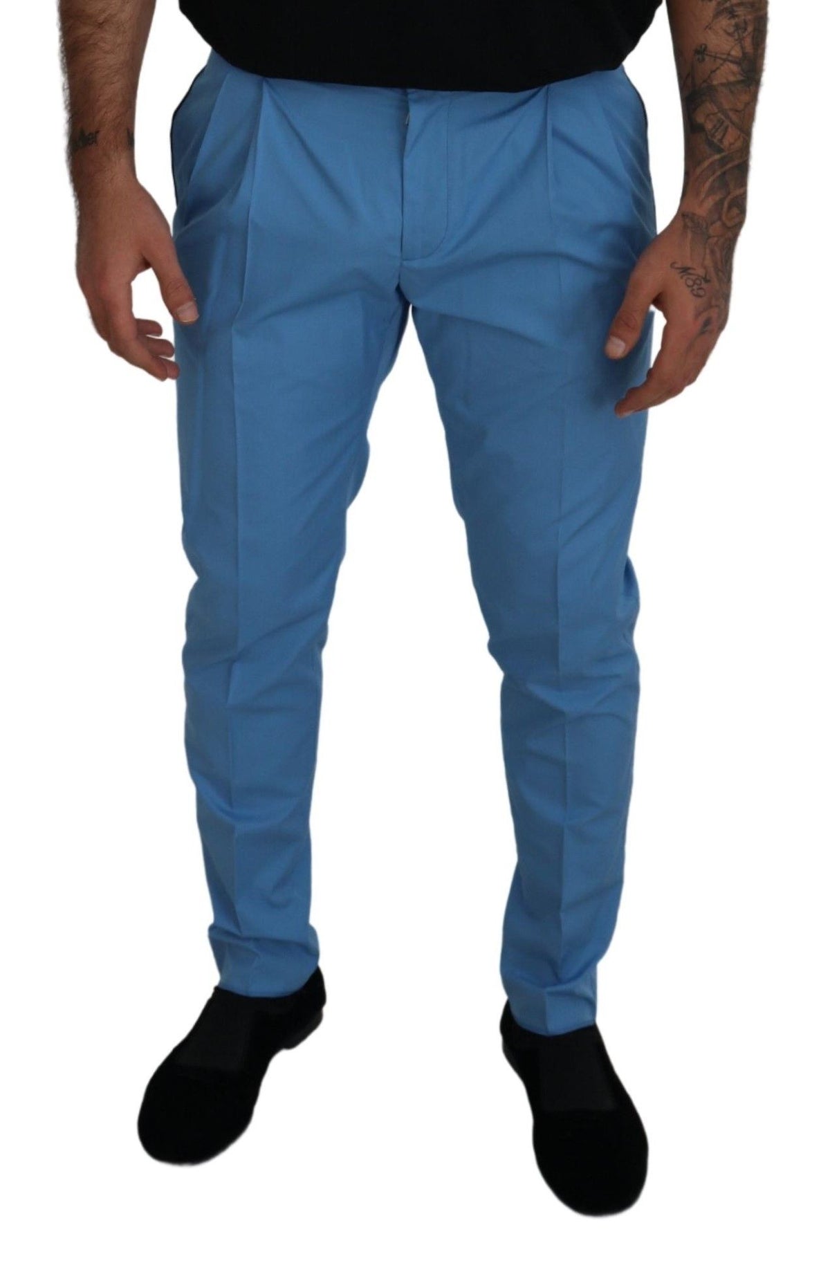 Dolce & Gabbana Blue Cotton Silk Trousers Chinos Men's Pants