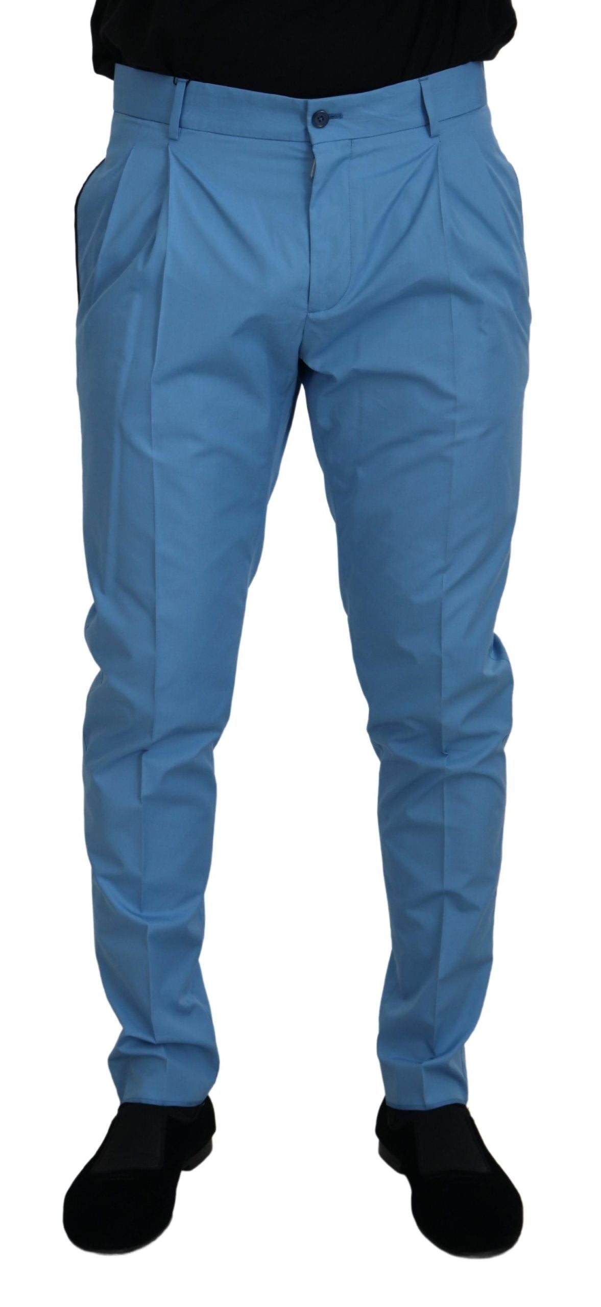 Dolce & Gabbana Blue Cotton Silk Trousers Chinos Men's Pants
