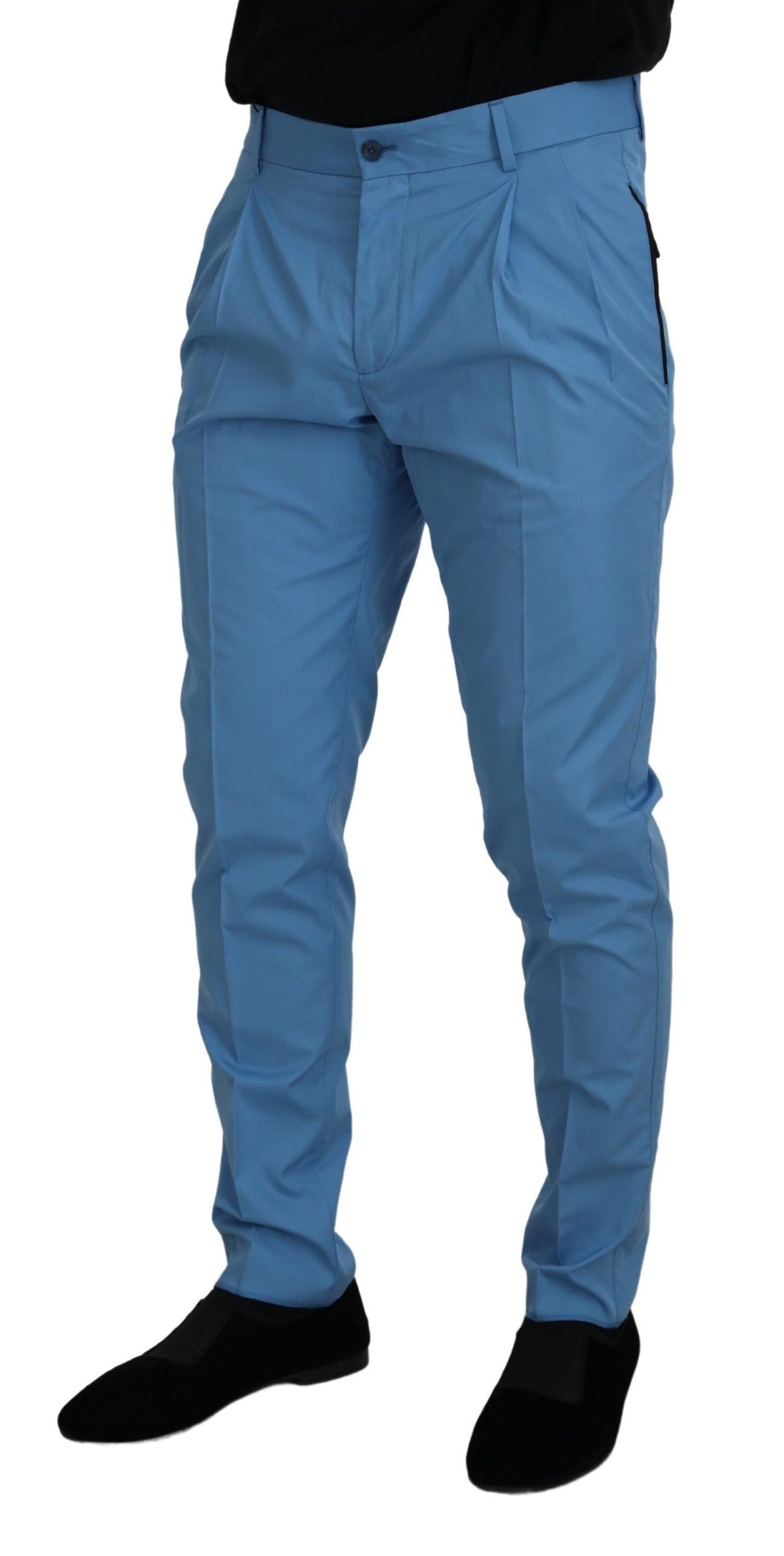 Dolce & Gabbana Blue Cotton Silk Trousers Chinos Men's Pants