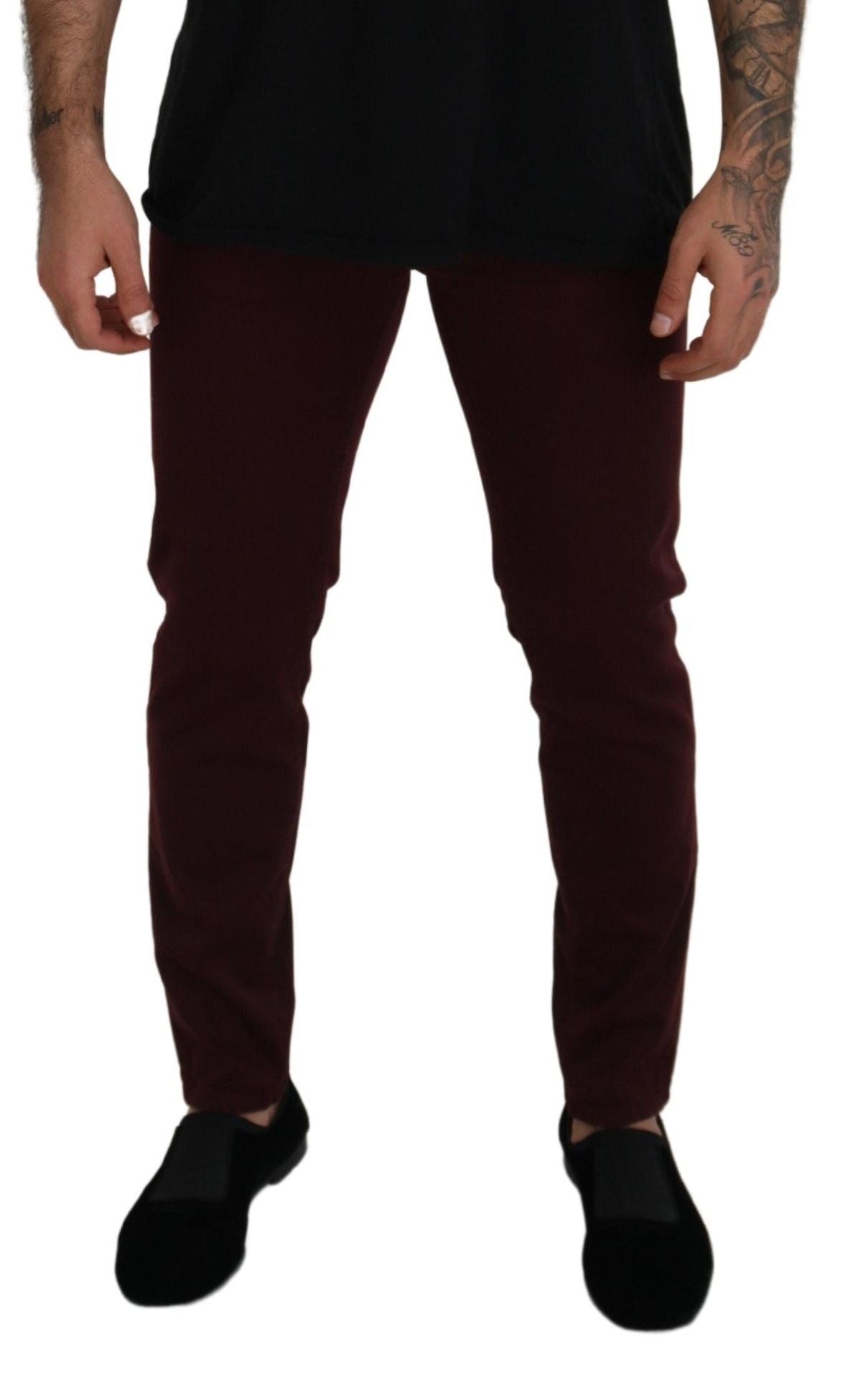 Dolce & Gabbana Slim Fit Bordeaux Jeans - Italian Men's Luxury