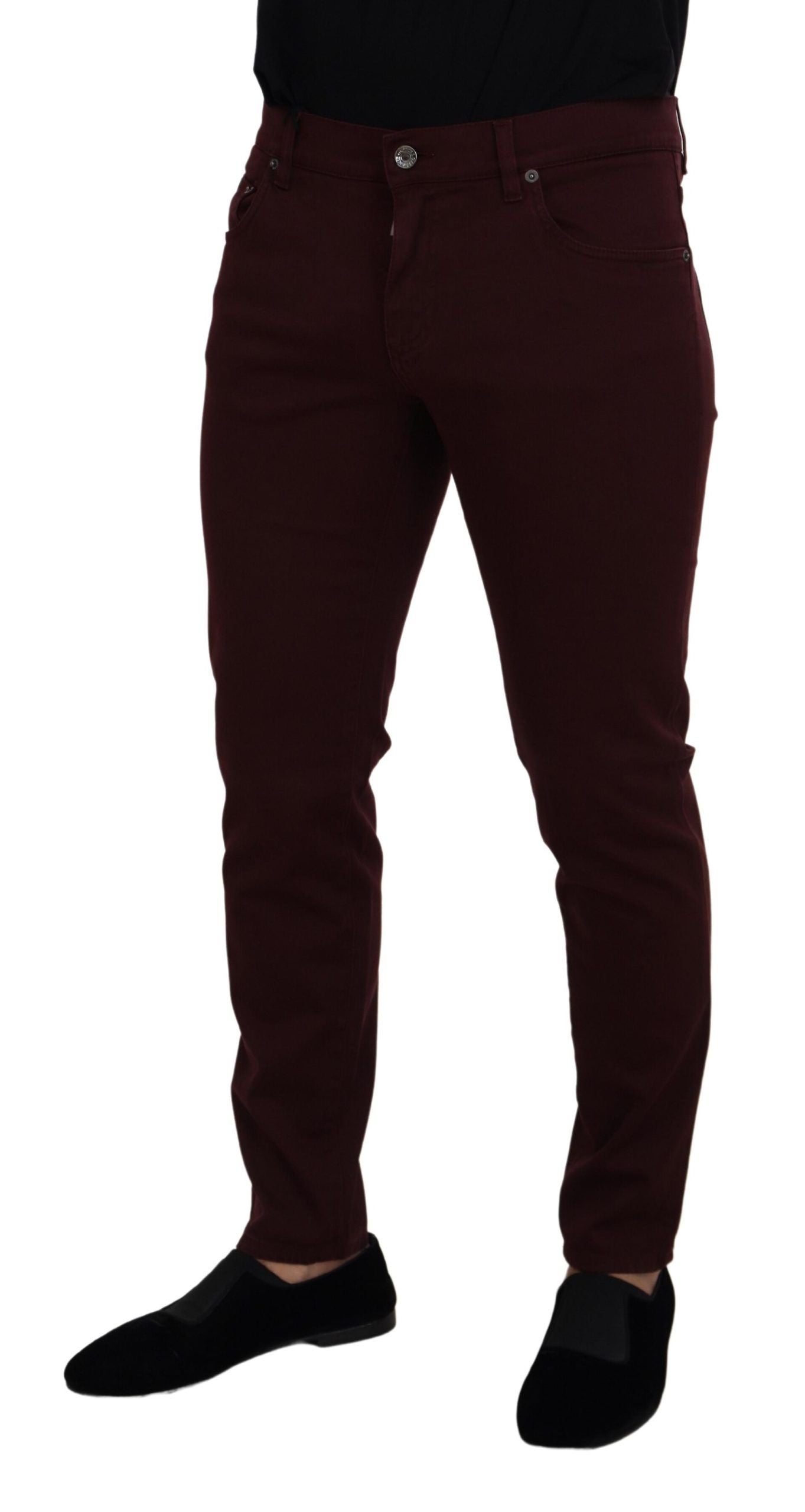 Dolce & Gabbana Slim Fit Bordeaux Jeans - Italian Men's Luxury