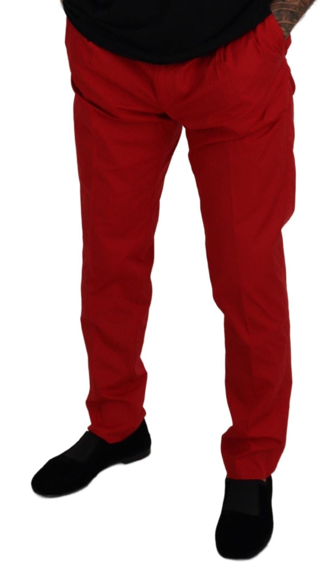 Dolce & Gabbana Red Cotton Slim Fit Trousers Chinos Men's Pants