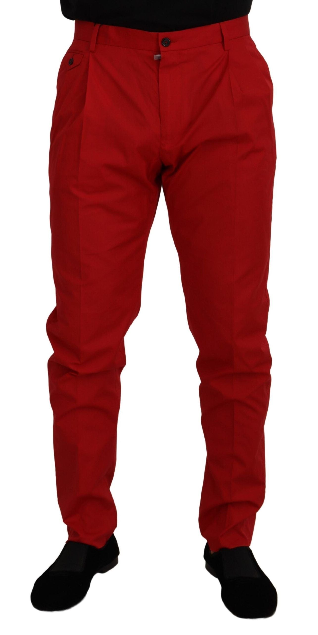 Dolce & Gabbana Red Cotton Slim Fit Trousers Chinos Men's Pants