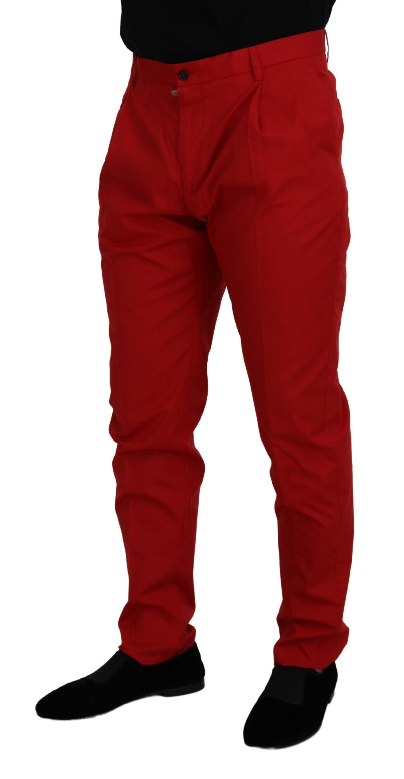 Dolce & Gabbana Red Cotton Slim Fit Trousers Chinos Men's Pants