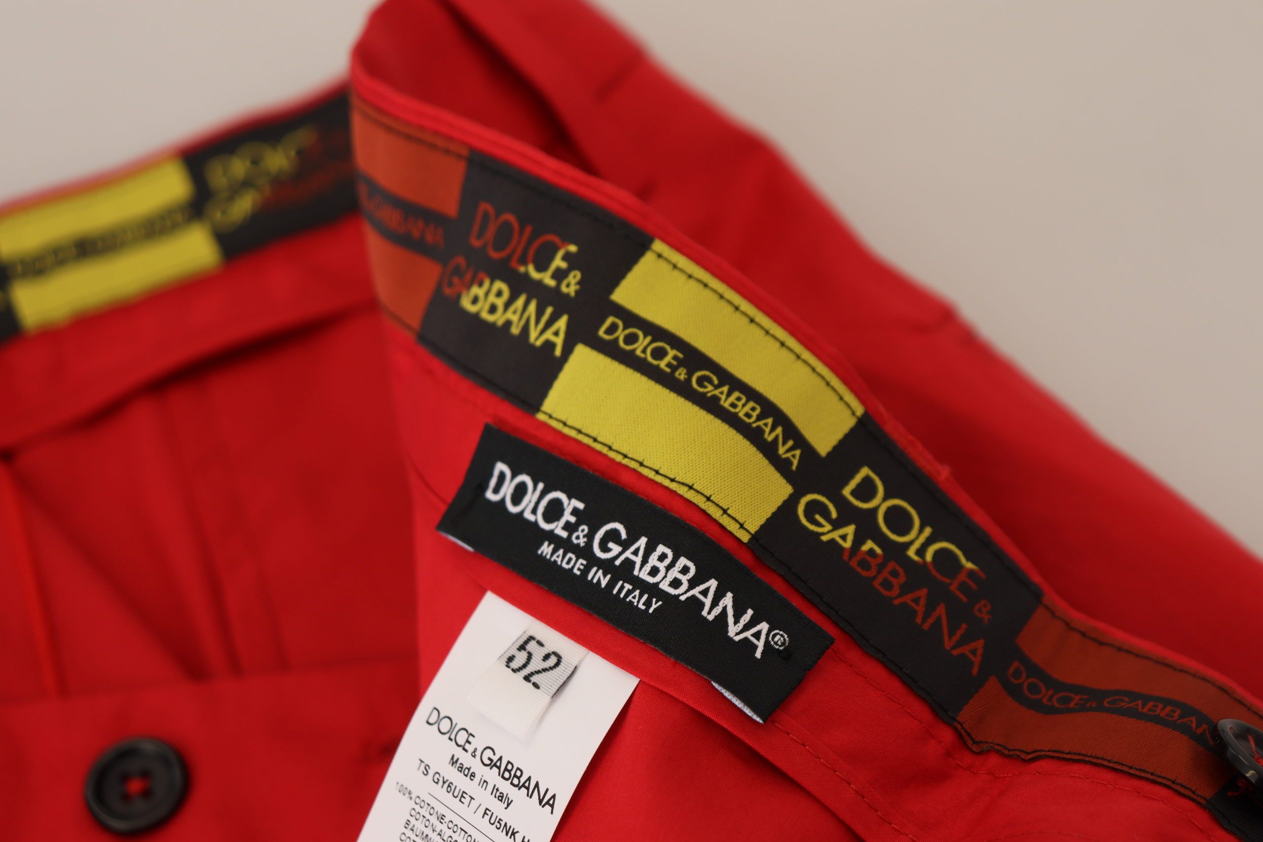 Dolce & Gabbana Red Cotton Slim Fit Trousers Chinos Men's Pants