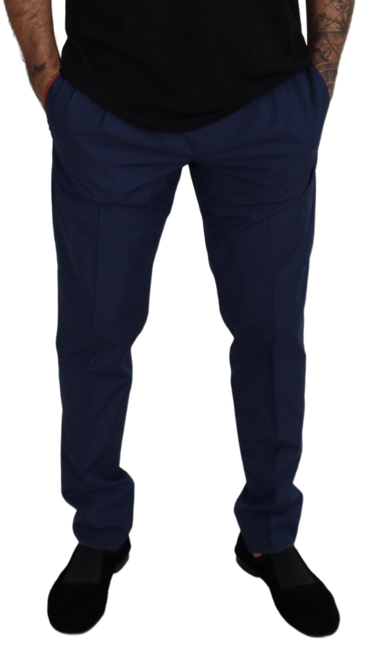 Dolce & Gabbana Blue Cotton Silk Trousers Chinos Men's Pants